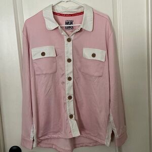 Muk Luks Pink and Cream Button-Up Shirt